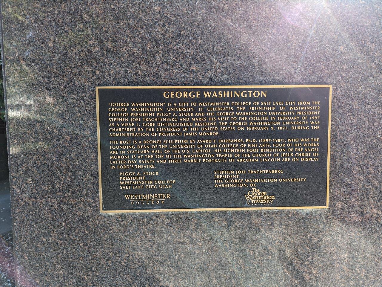 Bust of George Washington at Westminster College in Salt Lake City